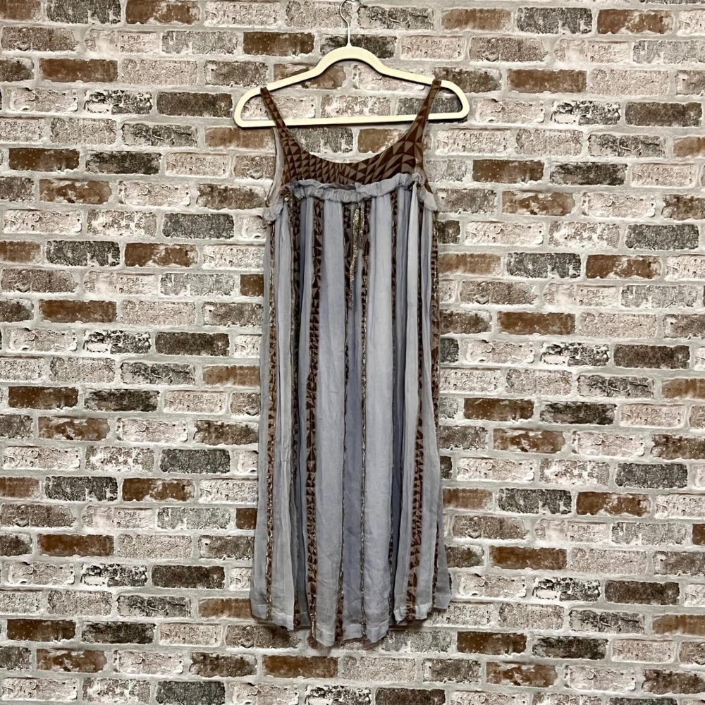 Shelley Beres Silk Chiffon Sun Dress Bohemian Lavander/‎ Grey Print Accent XS